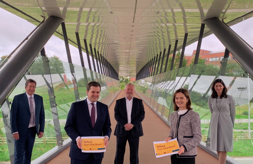 Telford Towns Fund Board members on the Silver Swallow Bridge