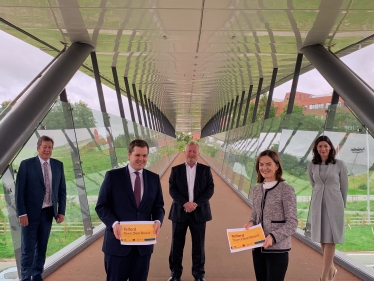 Telford Towns Fund Board members on the Silver Swallow Bridge